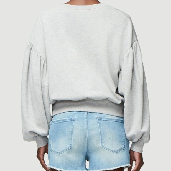 Frame Denim Shirred Blouse Sleeve Sweatshirt Heather Gray - Picture 6 of 6